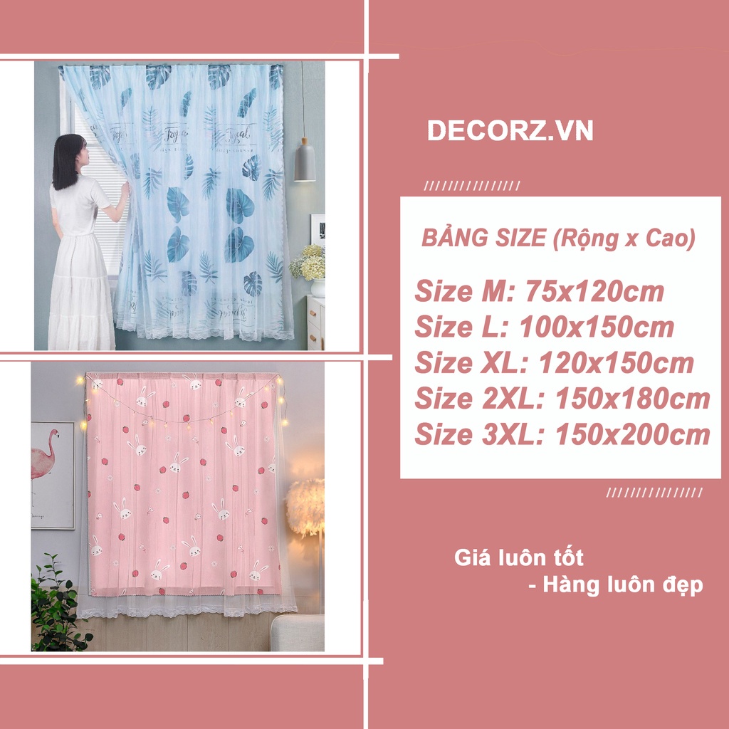Rèm cửa sổ ❤️FREESHIP❤️ 2 lớp họa tiết chống nắng siêu tiện lợi, Màn cửa phòng ngủ dán tường