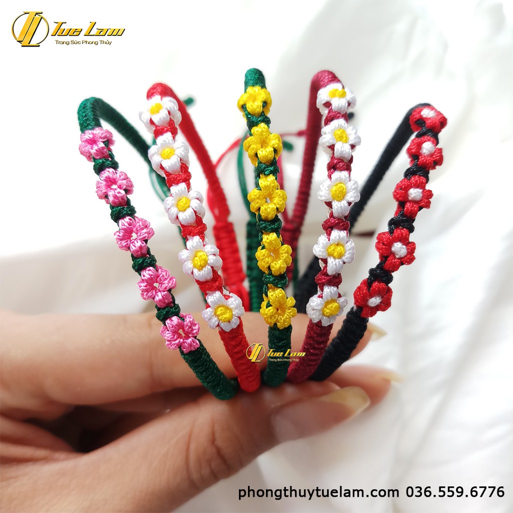 [Vòng May Mắn] Vòng chỉ may mắn bện handmade hoa nhí năm cánh đủ màu hợp mệnh