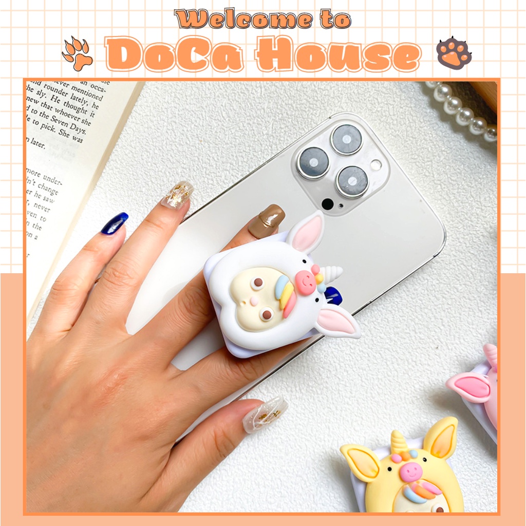 Giá đỡ chống lưng điện thoại popsocket kèm gương hoạt hình đáng yêu - DoCa