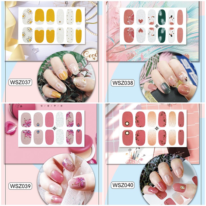 Bộ dán móng tay nail sticker gồm 12 móng, không thấm nước, có độ đàn hồi tốt Phần 1 WSZ