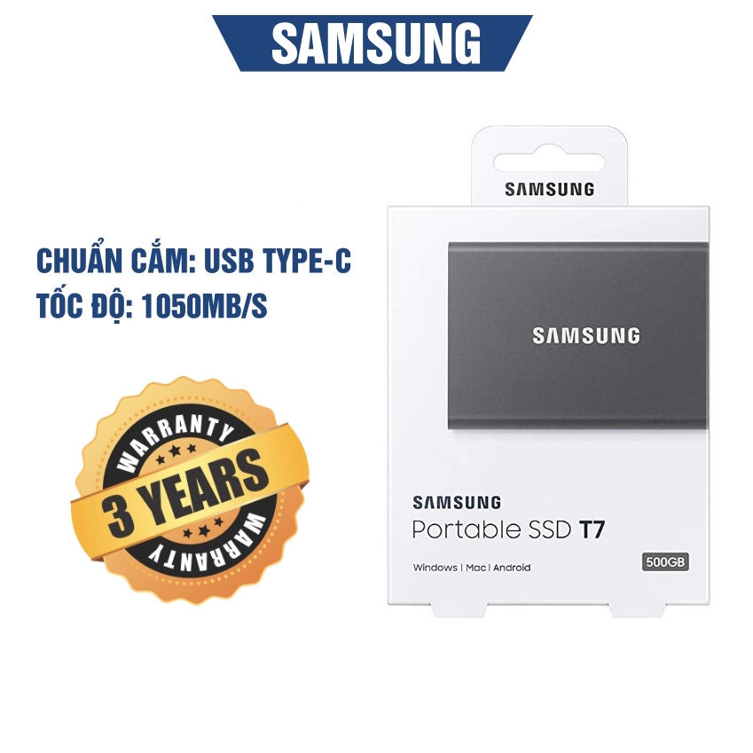 Ổ cứng di động SSD Samsung T7 500GB Màu Đen