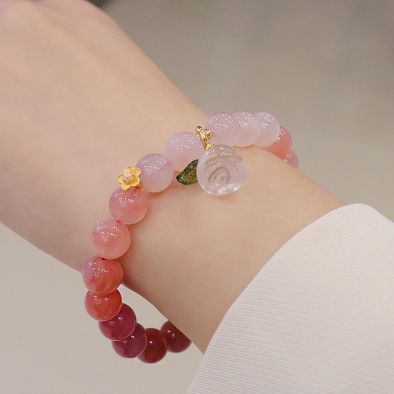 [Hàng Mới Về] Vòng Tay Mã Não Đính Hoa Hồng Xinh Xắn