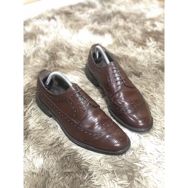 [Giày 2hand] [Size 43] [TonaShoe] Giày Tây Kiểu Dáng Wingtips Màu Đỏ Mận Da Bóng