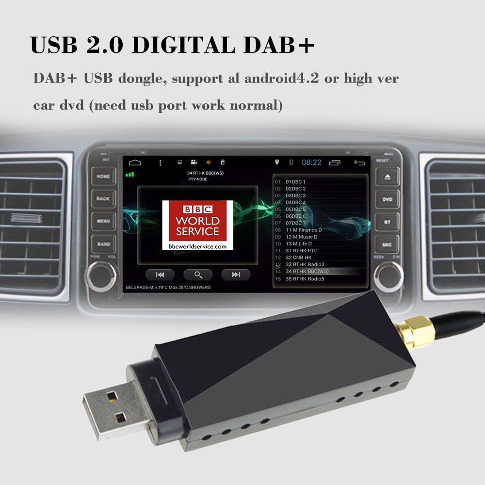 LANFY Durabl Car Radio Radio Tuner DAB Box Receiver Multiple Channel USB Dongle Car DVD Antenna for Android USB Stick/Multicolor