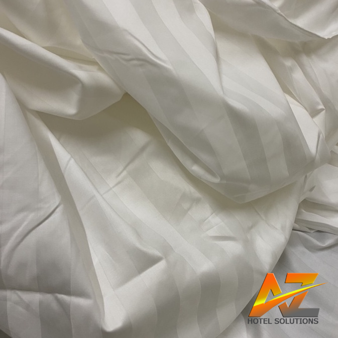 Ga giường trắng kẻ 3cm vải poly nhà nghỉ khách sạn villa homestay