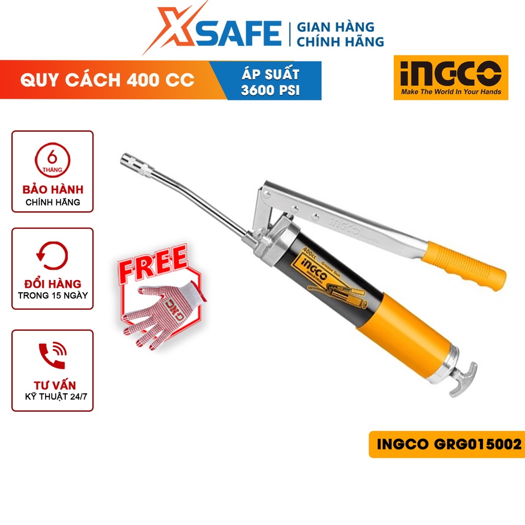 Súng bơm mỡ INGCO GRG015002 Tay cầm dễ dàng tạo lực đẩy chất liệu cao cấp, chịu lực mạnh mẽ