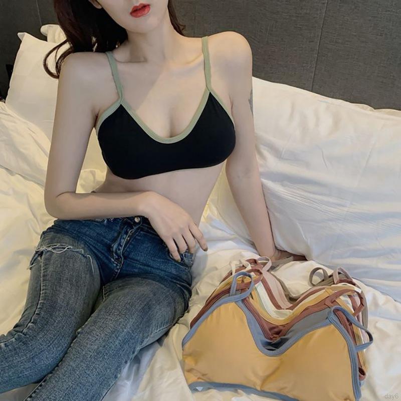 Áo Lót Nữ Không Gọng Phối Màu Tương Phản Phong Cách Retro Nhật Bản