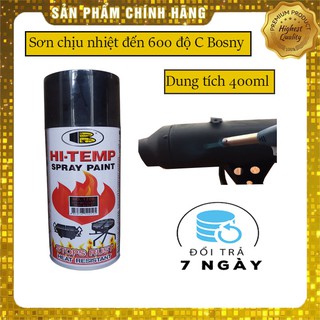 [Chính hãng] Sơn xịt chịu nhiệt độ cao HI TEMP 600 độ C Bosny - Đen mờ No.1200 - Thái Lan