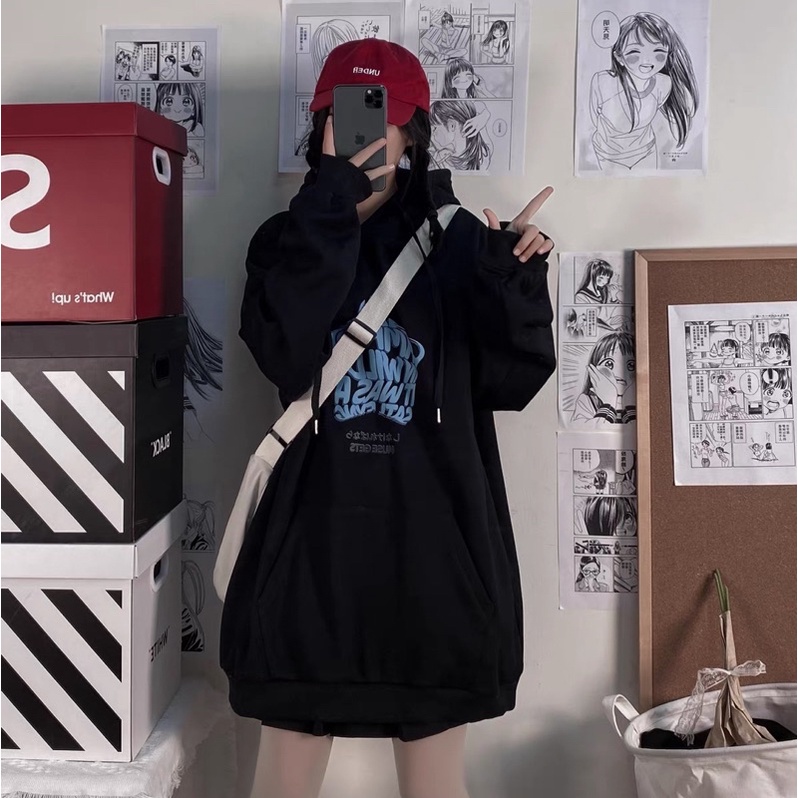 Áo Hoodie Nỉ Bông Dài Tay Túi Bụng Hoạ Tiết