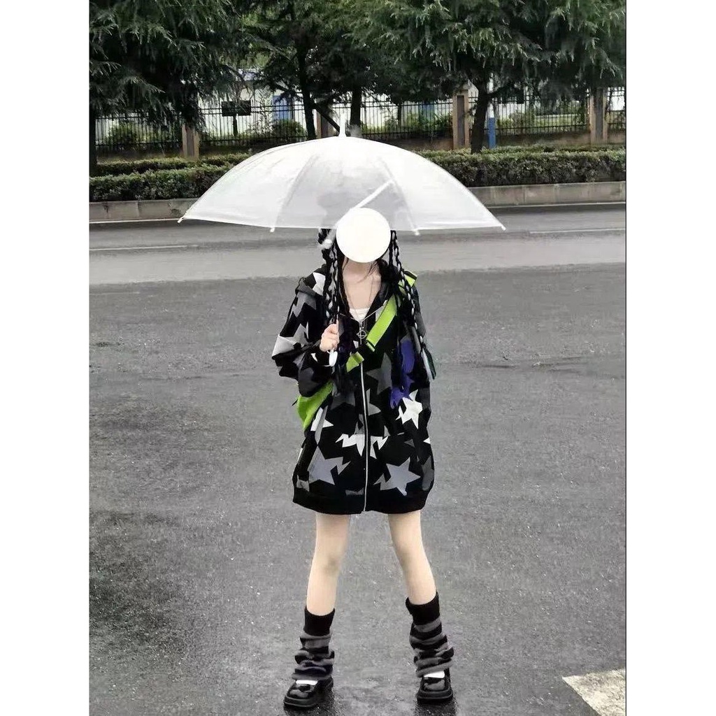 Áo Khoác Hoodie oversize In Hình Ngôi Sao Phong Cách Đường Phố Mỹ