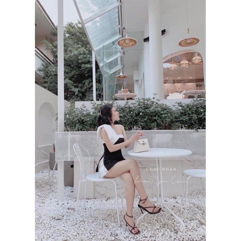 Set áo xẻ tà nơ + váy có quần