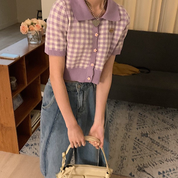 Áo Sweater Dệt Kim Tay Ngắn Kẻ Sọc Phong Cách Hàn Quốc Thời Trang Mùa Xuân Mới Cho Nữ