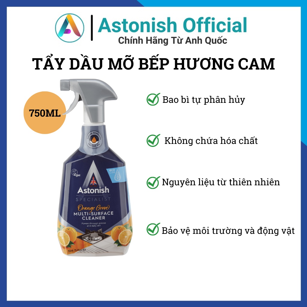 Nước lau bếp ASTONISH hương cam tẩy dầu mỡ đa năng các vết bẩn trong bếp C6790