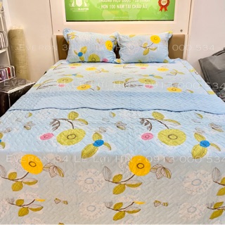 Bộ Everon chính hãng Ga chun + chăn hè + vỏ gối sale 70%(xanh)