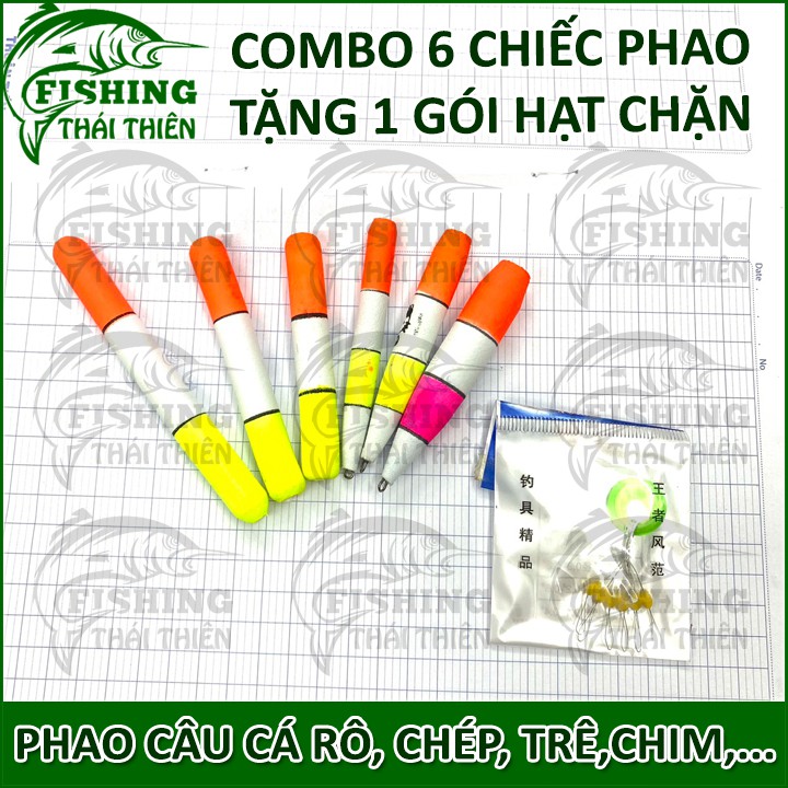 Combo 6 phao câu cá bằng mút tặng kèm 1 gói hạt chặn dùng câu cá rô, cá chép, cá trê,...