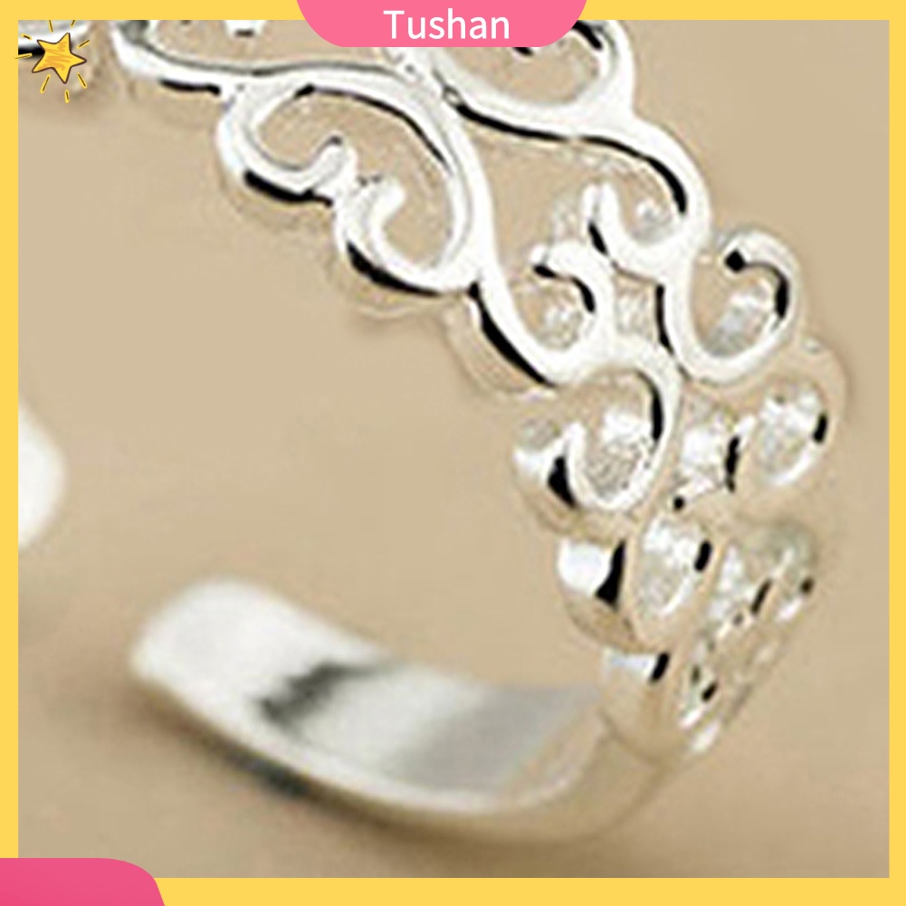 Nhẫn Hở Mạ Bạc Hình Trái Tim Rỗng Có Thể Điều Chỉnh Kích Cỡ