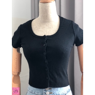 Áo croptop thun tăm  [Ảnh thật] (Gài nút, form ôm chuẩn)