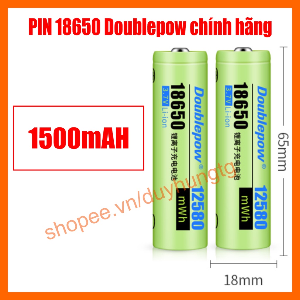 Pin sạc 18650 hiệu Doublepow chính hãng dung lượng 1500mAh - Đầu pin lồi