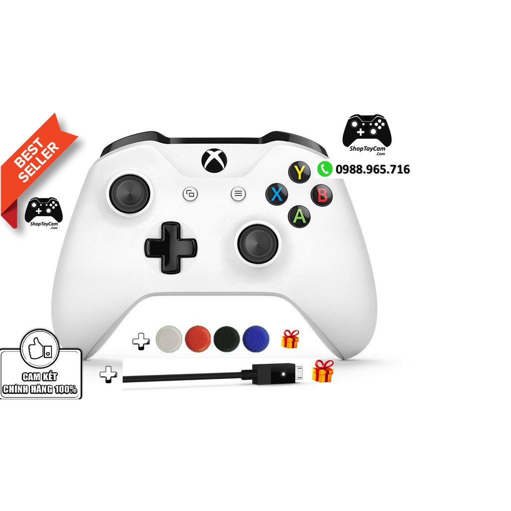 Tay Cầm Xbox One S Trắng Chính Hãng + Tặng Kèm Cáp USB + Bọc Cần Tối Ưu PC / FO4 / FIFA | BigBuy360 - bigbuy360.vn