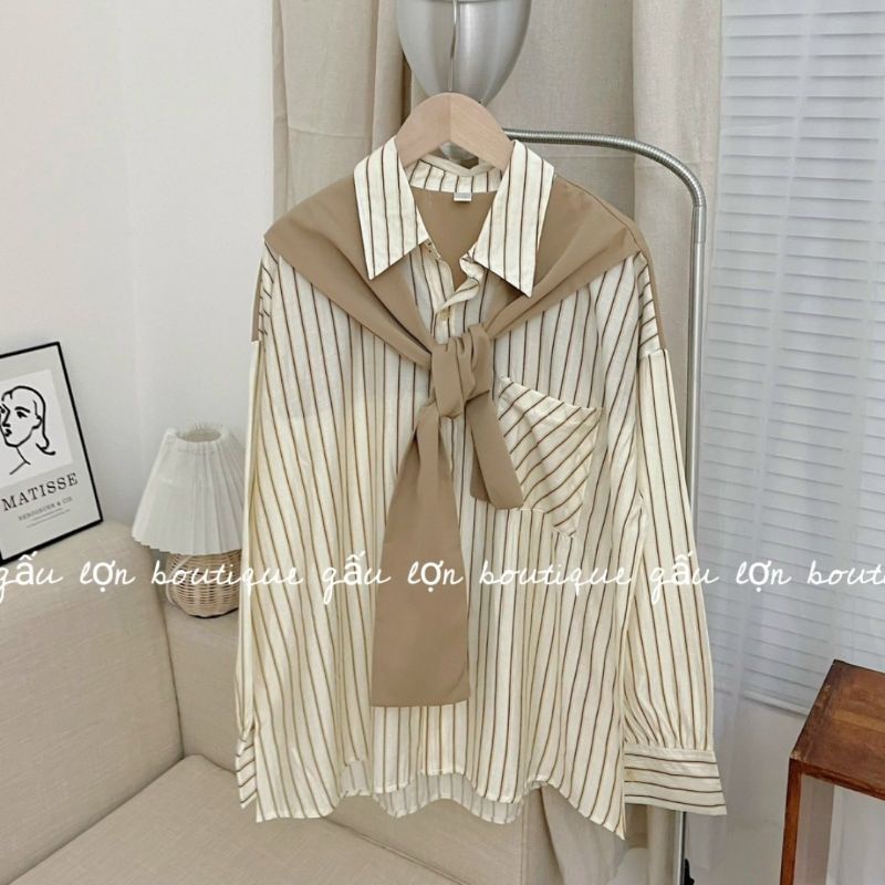 Áo sơ mi kẻ sọc vạt thủy thủ phong cách hàn quốc