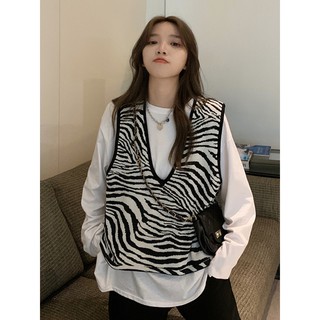 (ORDER) Áo vest gile len cổ V họa tiết ngựa vằn cổ V style Retro cá tính Hàn Quốc