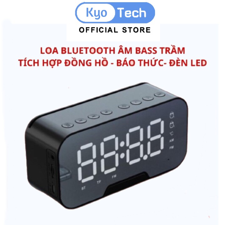 Loa Bluetooth Kiêm Đồng Hồ Hiển Thị Đèn Led - Có Báo Thức, Màn Hình Soi Gương - Loa Cầm Tay Mini Tích Hợp Báo Thức