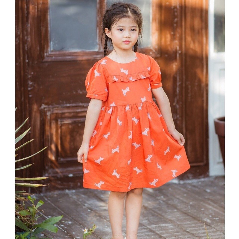 Áo đầm bé gái hoạ tiết mèo con