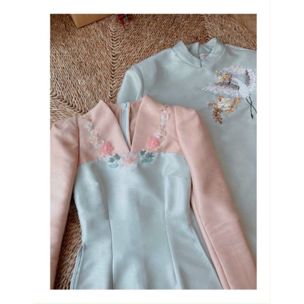 🥰 Sets Áo dài gia đinh cách tân tết cao cấp nổi bất hàng đính kết thiết kế giá sỉ