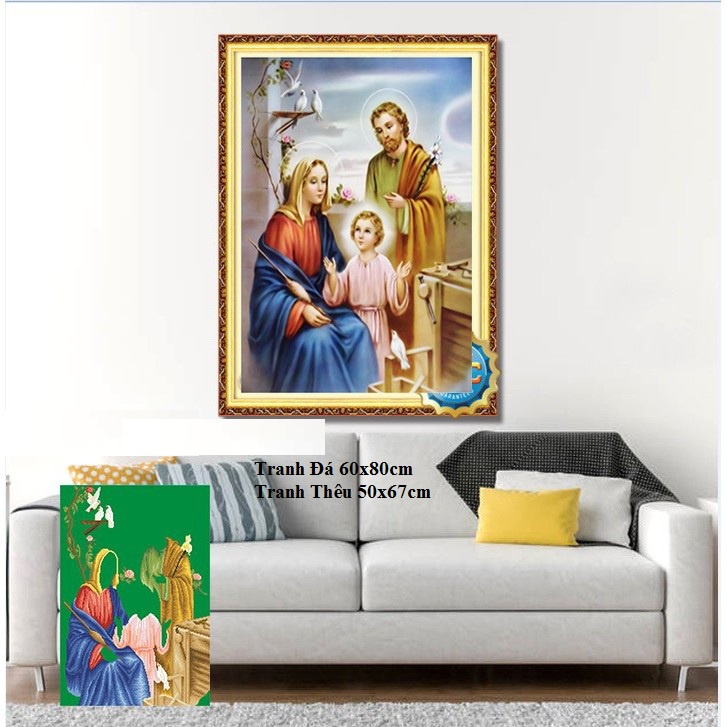 Tranh gắn đá gia đình chúa KT:60x80cm,tranh đính đá chưa đính.