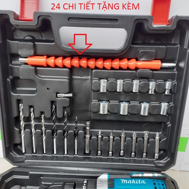 Máy Khoan Pin Bê Tông Bắt Vít MAKITA26V - 3 chức năng- 2 Pin 4Ah [ Tặng Phụ kiện 24 chi tiết] - Khoan Sắt, Gỗ, Bắn Vít