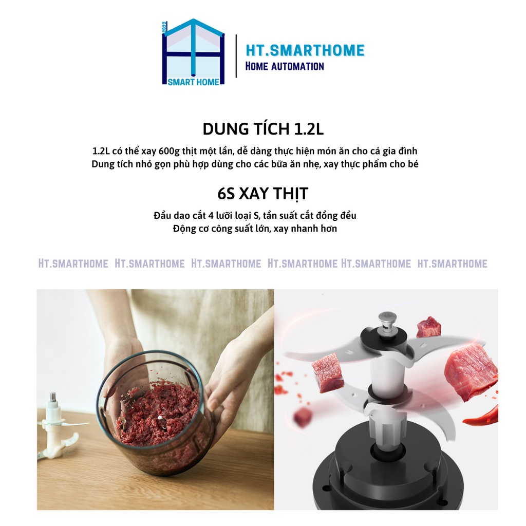 Máy xay thịt Olayks 1.2L điện gia dụng - Máy trộn tự động nhỏ đa chức năng xay rau củ băm nhuyễn tỏi