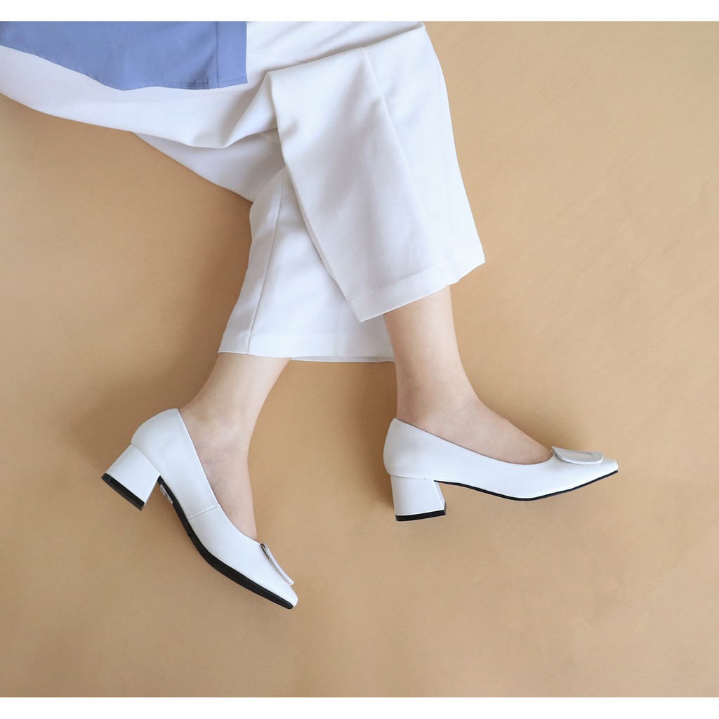 Giày Cao Gót Nữ bAimée &amp; bAmor Đế Vuông Mũi Nhọn Cao 3 Phân Công Sở Thời Trang Chính Hãng Đẹp Cao Cấp Màu Đen Trắng 1645