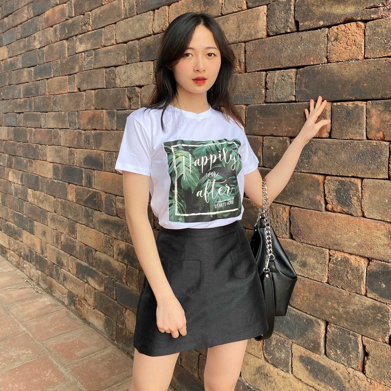 Áo thun HaLan Happily phông cotton sang xịn mịn chính hãng