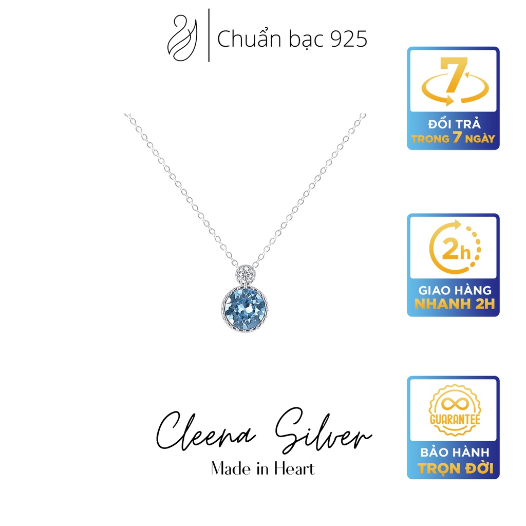 Dây chuyền nữ Cleena pha lê xanh bạc ý 925 cao cấp, dây chuyền nữ Crystal Heart Of The Sea T08DC42
