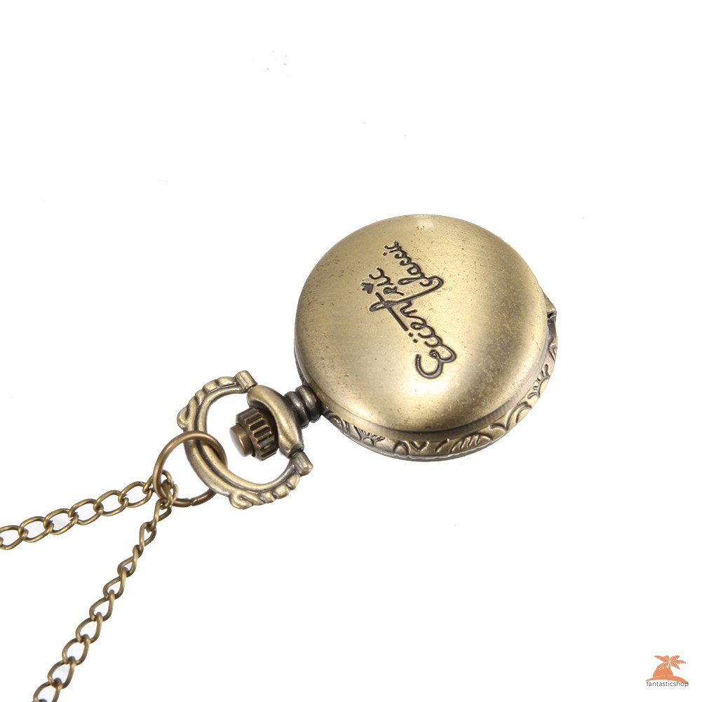 #Đồng hồ bỏ túi# 1pc Men Women Pocket Watch Words Carved Case with Chain