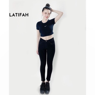 Quần dài jeans nữ co giãn LATIFAH cạp thường trơn màu đen cá tính QD023 phong cách hàn thumbnail