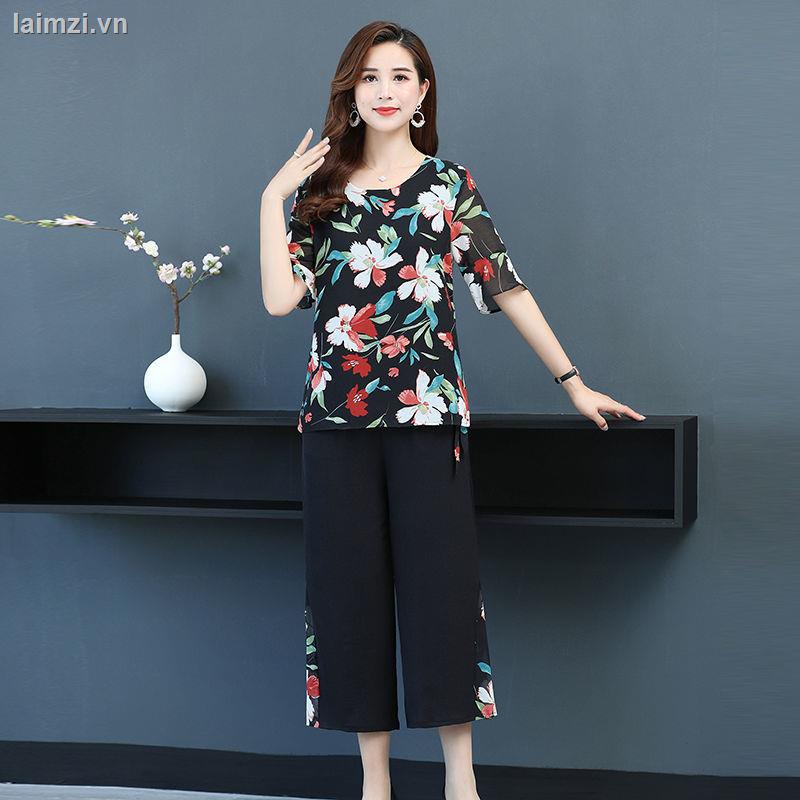 Đầm Chiffon Tay Ngắn Quần Ống Rộng Thời Trang Mùa Hè Cho Nữ Trung Niên 2021