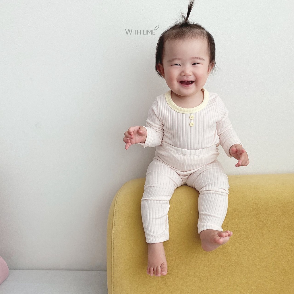 Lime&Blue bộ đồ Au Gân khuy cho bé gái , bé trai Hàn Quốc