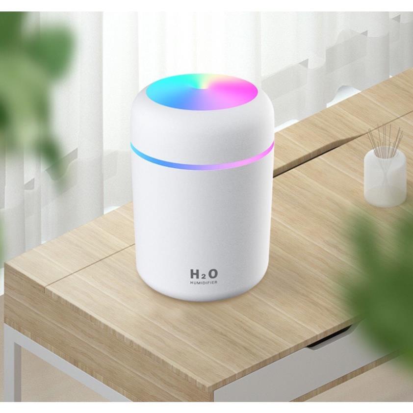 Máy Phun Sương Mini H2O Tạo Độ Ẩm, Đèn LED Nhiều Màu Sắc - 300ml, Phun 8h, - USB COLORFUL HUMIDIFIER