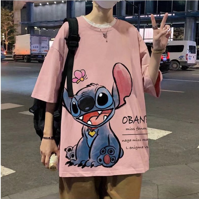 Áo thun tay ngắn dáng rộng in hình stitch phong cách hiphop thời trang mùa hè cho unisex