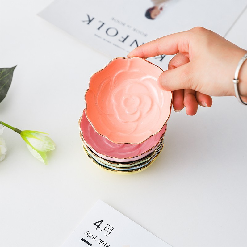 Bát ăn dặm Hoa hồng gốm sứ viền vàng ( nhiều màu )