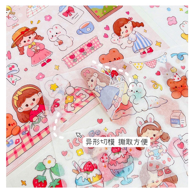 Miếng dán Sticker cute trang trí sổ tay điện thoại hình in thỏ nổi dễ thương