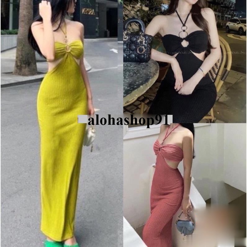 Đầm body nữ chất vải xốp mịn co dãn from dài hở ngực (có mút) alohashop91