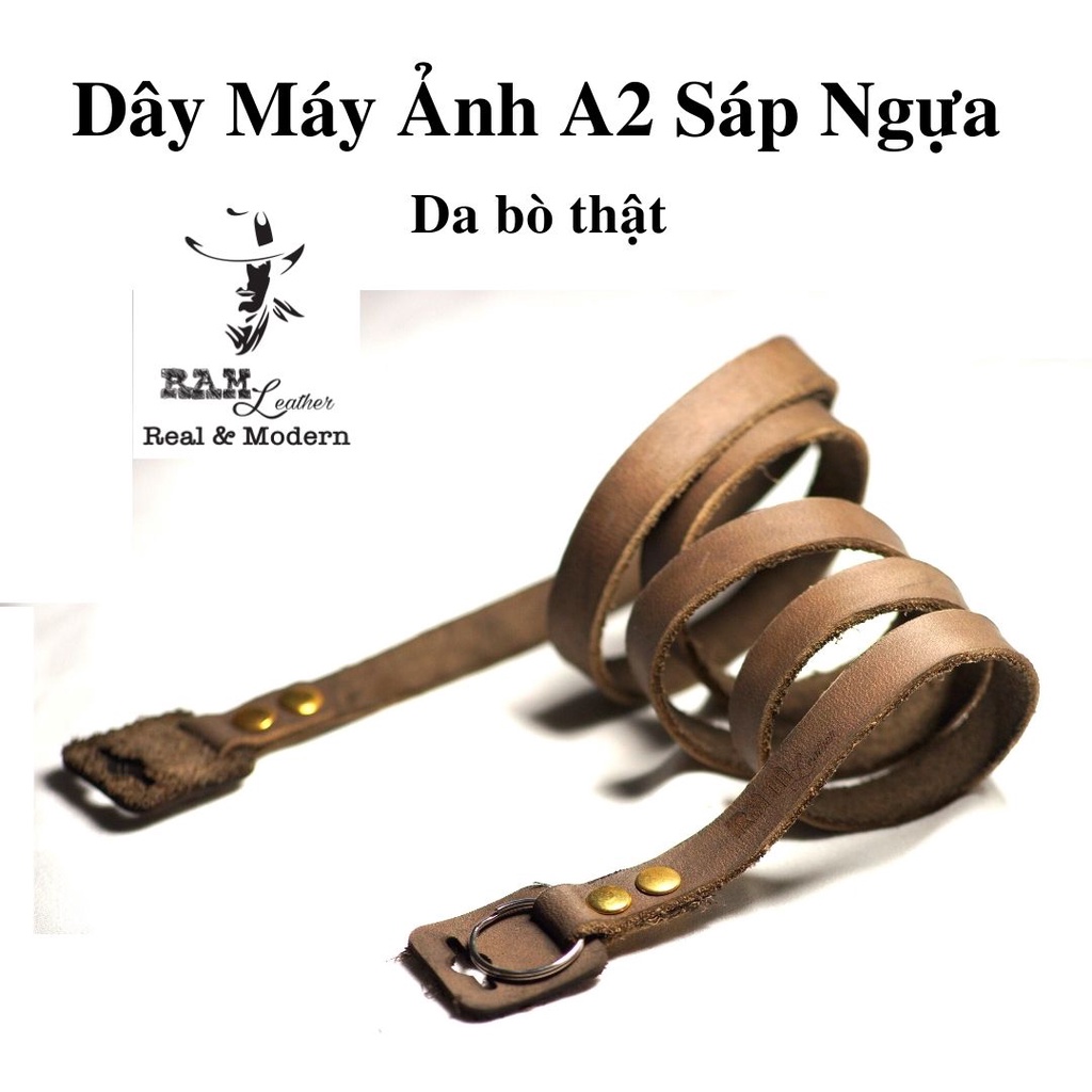 Dây máy ảnh vintage RAM Leather A2 da bò thật sáp xám