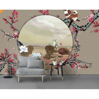 Tranh dán tường Tranh phong cảnh hoa anh đào sang trọng, tranh dán tường 3d hiện đại (tích hợp sẵn keo) 742919