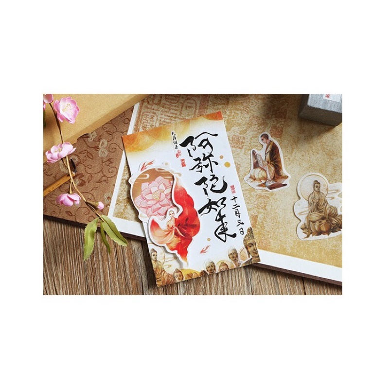 Túi 40 tấm hình dán sticker cổ phong Phật, Bất phụ như lai bất phụ Khanh