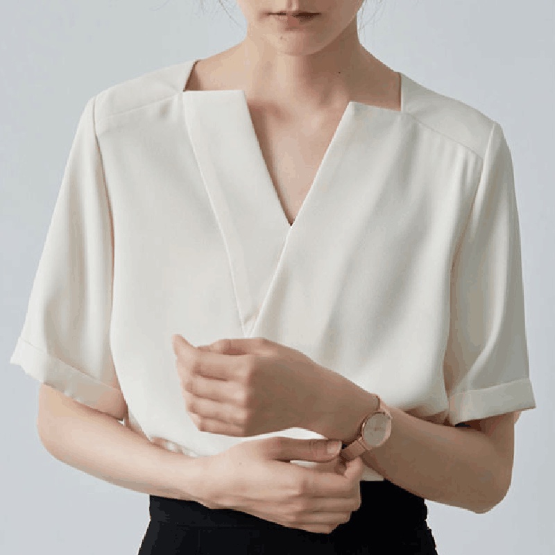 Áo IELGY tay ngắn cổ chữ V phong cách Pháp thời trang cho nữ