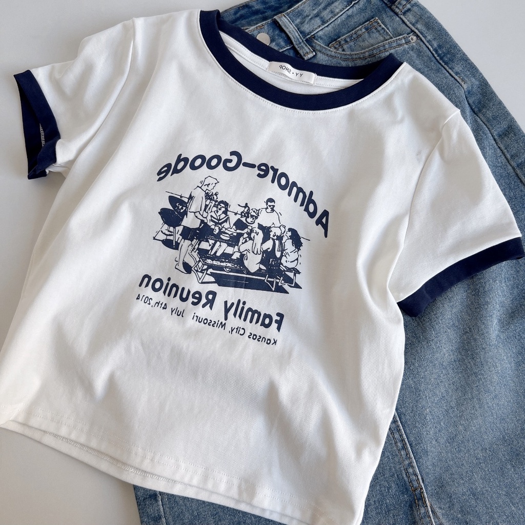 Áo thun SUXI tay ngắn cổ tròn dáng rộng in họa tiết đơn giản thời trang mùa hè cho nữ