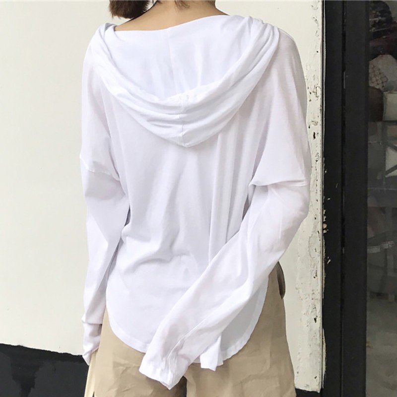 Áo Hoodies tay dài màu trơn thiết kế dáng rộng thoải mái