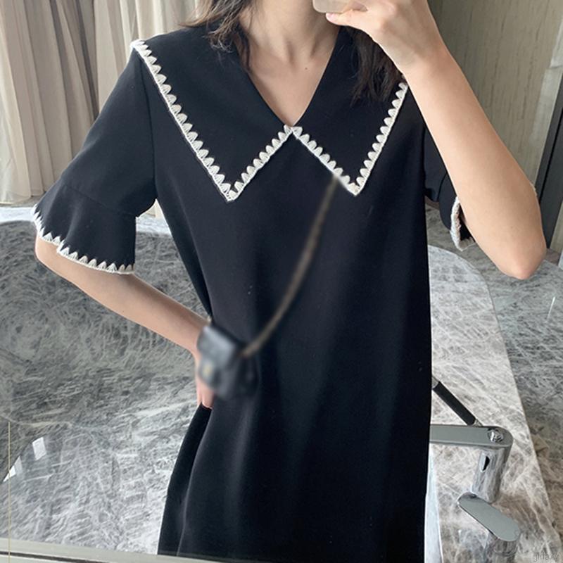 Đầm dài tay ngắn dáng rộng màu trơn phong cách Hàn Quốc dễ thương thời trang cho nữ